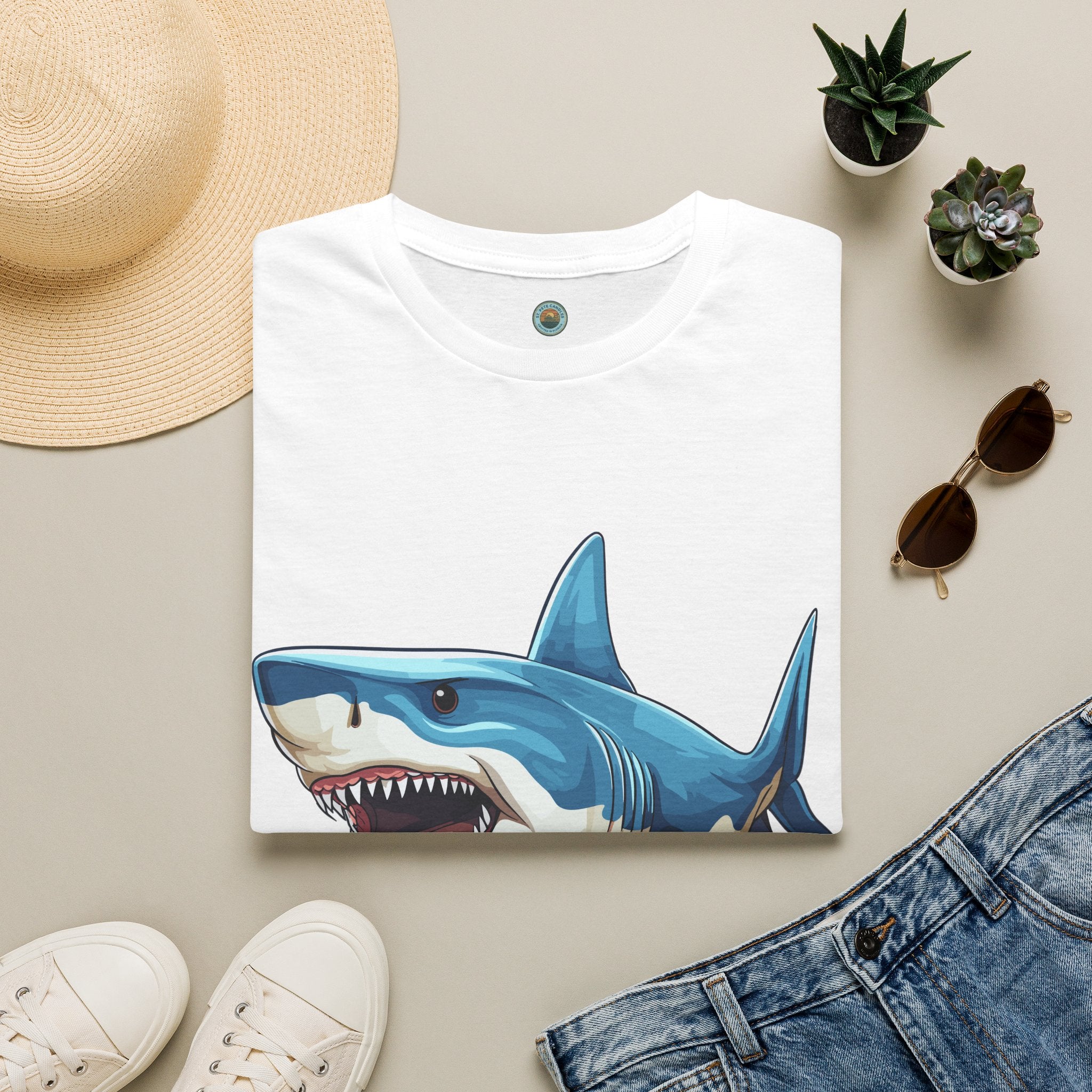 Shark Character T-Shirt Printed | Ocean Marine Life Inspired, Lightweight Cotton Tee