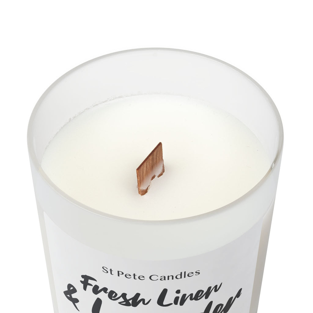 Fresh Linen Lavender Coconut Apricot Soy Candle, Hand Poured Clean Burning Wax, Coastal Scented Gift, 11oz