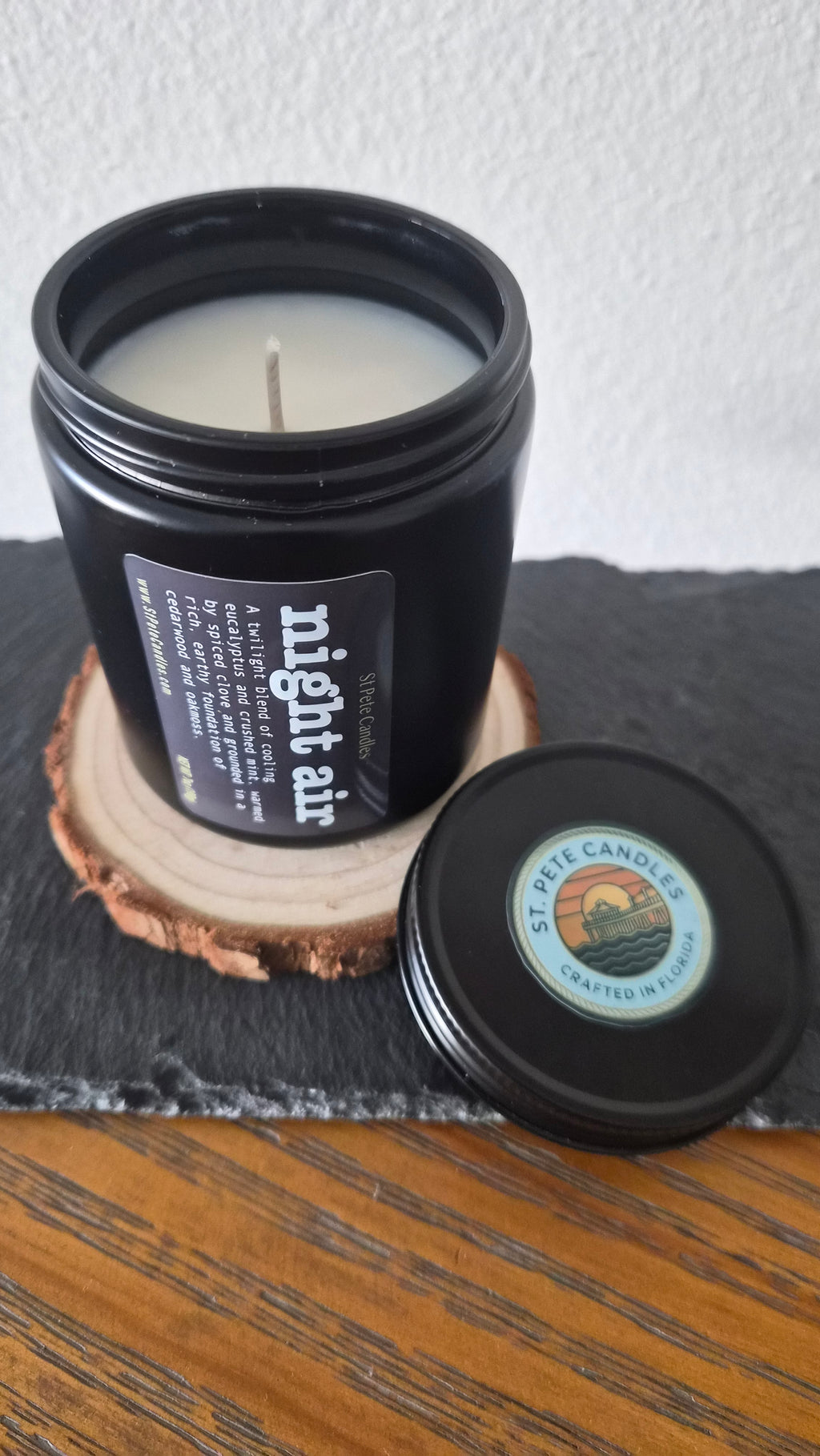 Eucalyptus Mint Scented Fragrance, Mens Cologne Soy Wax Candle, Wood Coaster Gift for Him