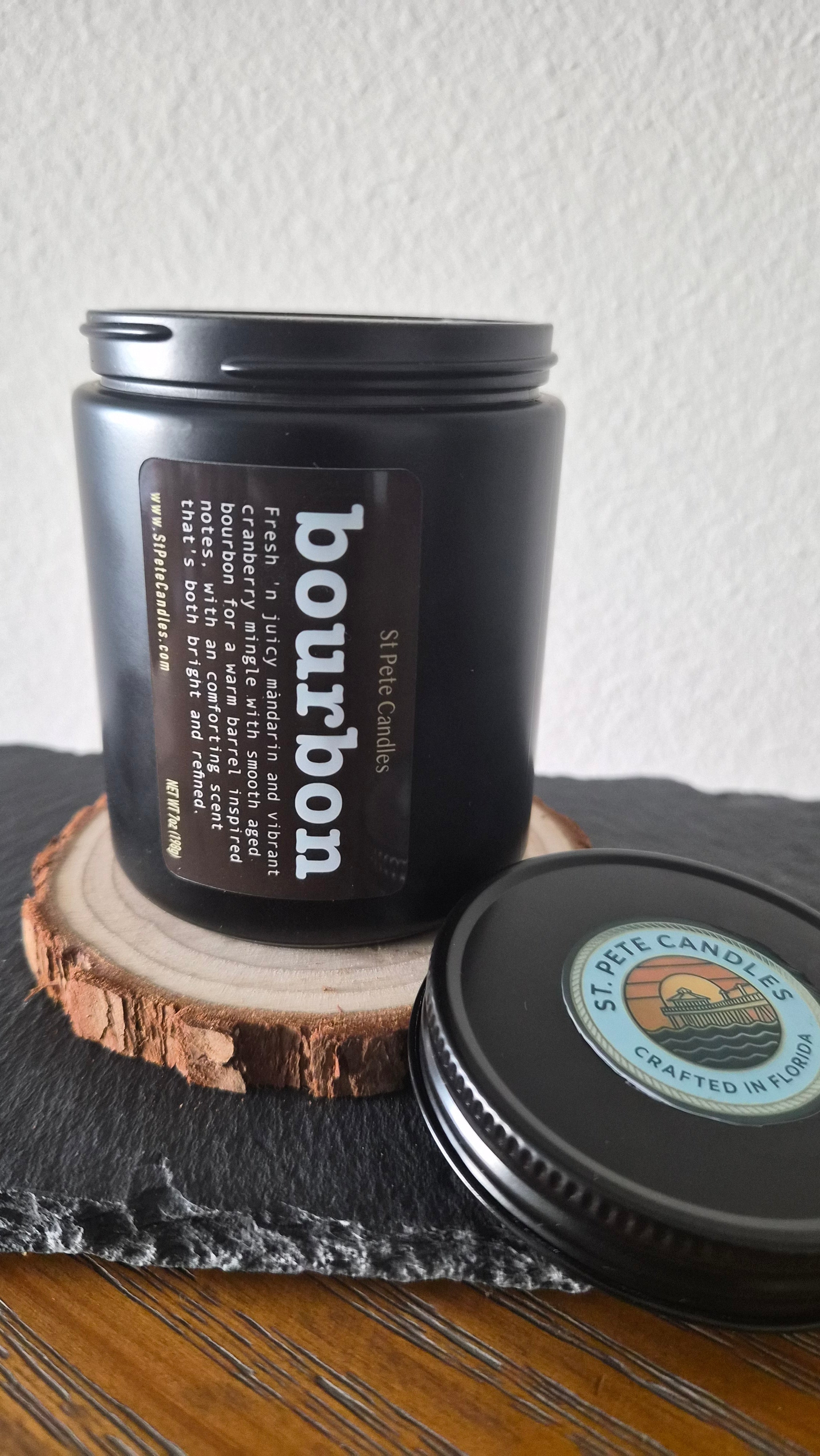 Bourbon Mandarin Scented Fragrance, Mens Cologne Soy Wax Candle, Wood Coaster Gift for Him