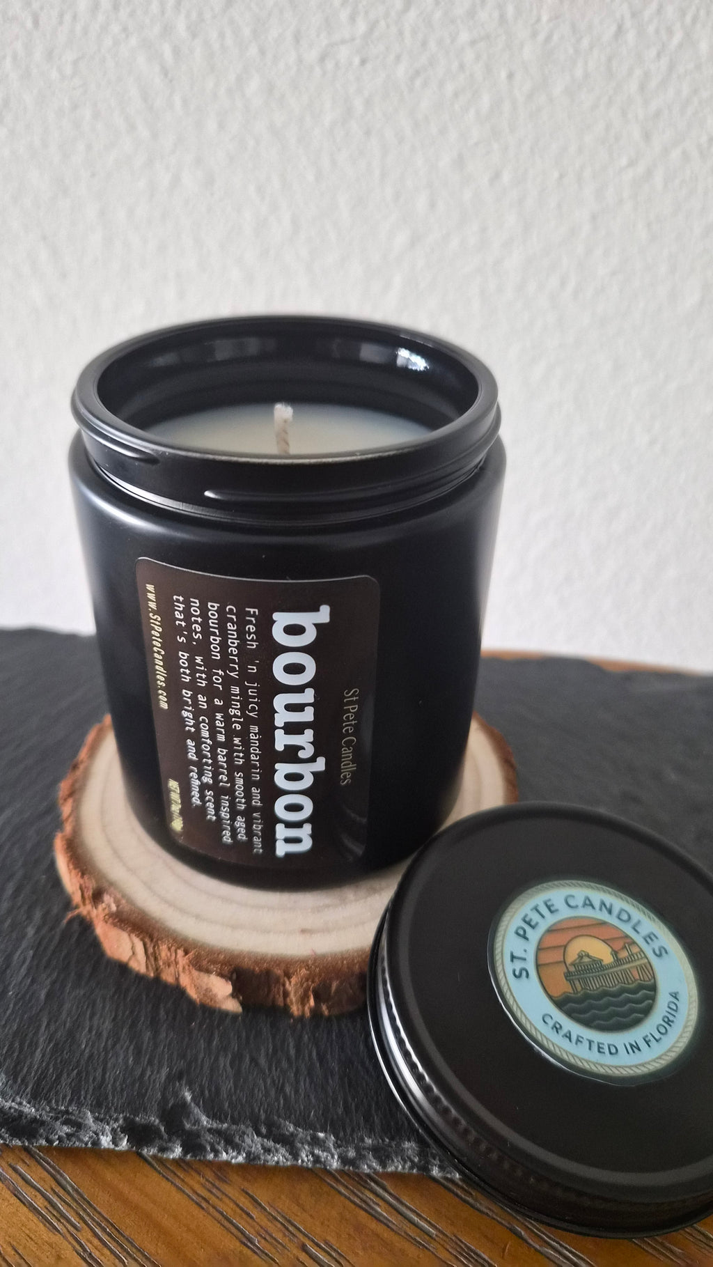 Bourbon Mandarin Scented Fragrance, Mens Cologne Soy Wax Candle, Wood Coaster Gift for Him