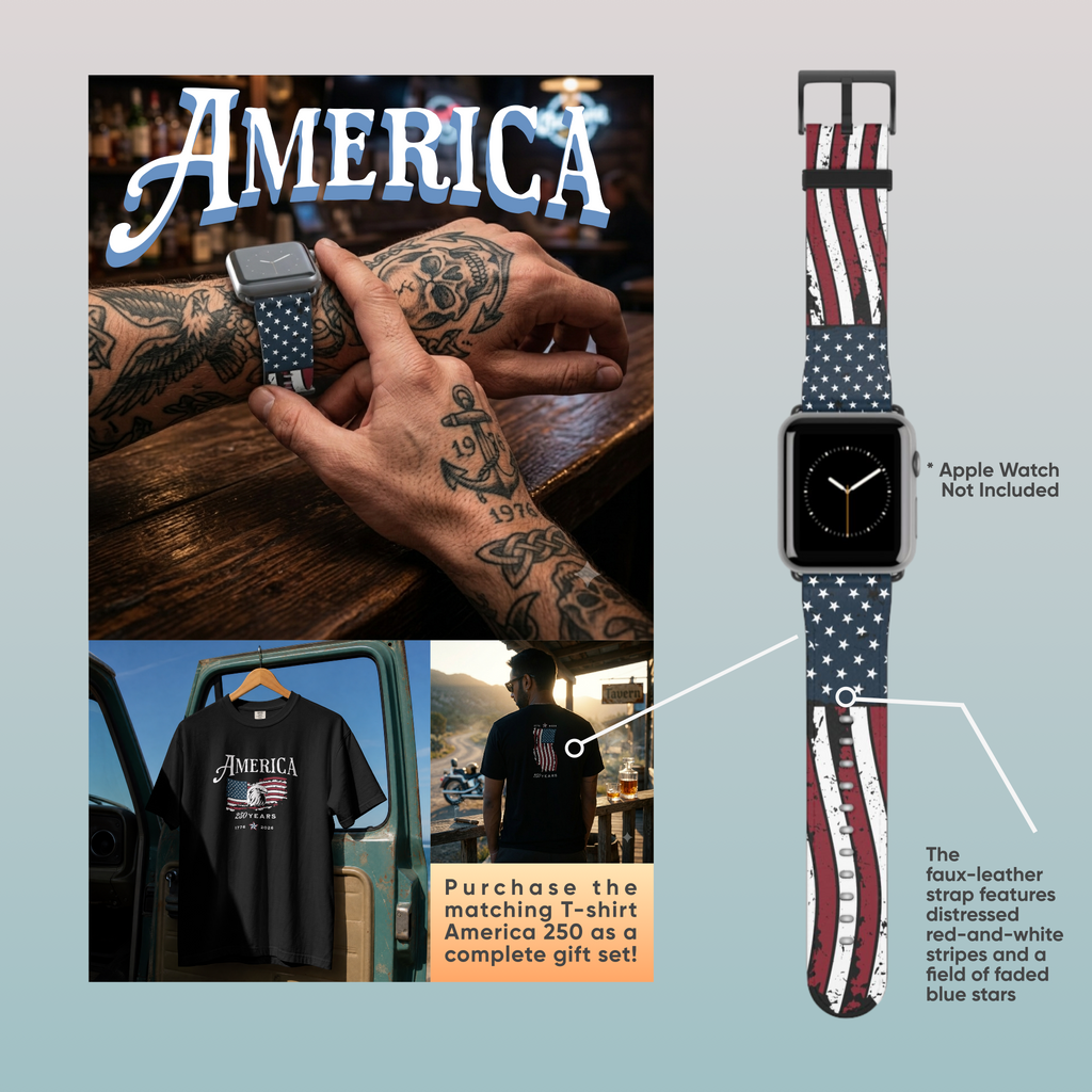 USA Distressed American Flag Watch Band for any Apple Watch Strap, Patriotic 250 Anniversary