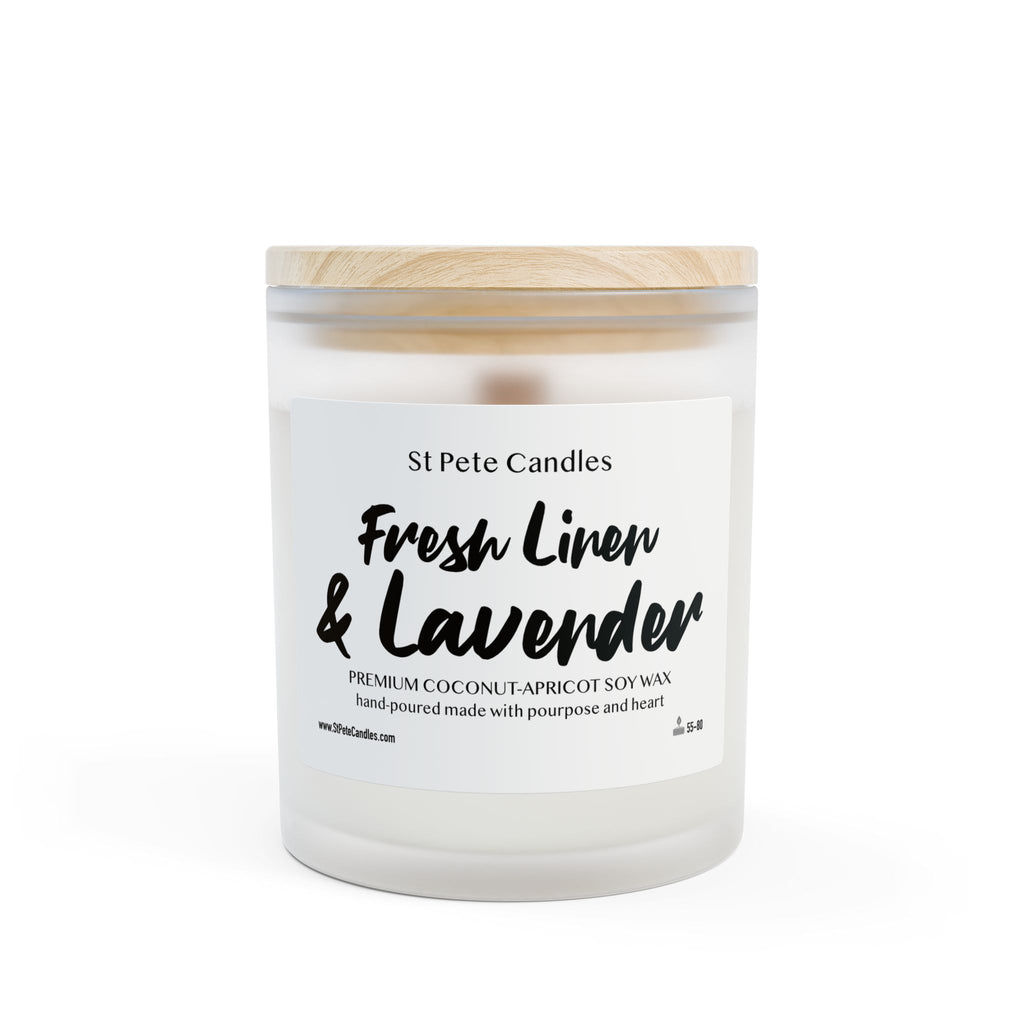 Fresh Linen Lavender Coconut Apricot Soy Candle, Hand Poured Clean Burning Wax, Coastal Scented Gift, 11oz