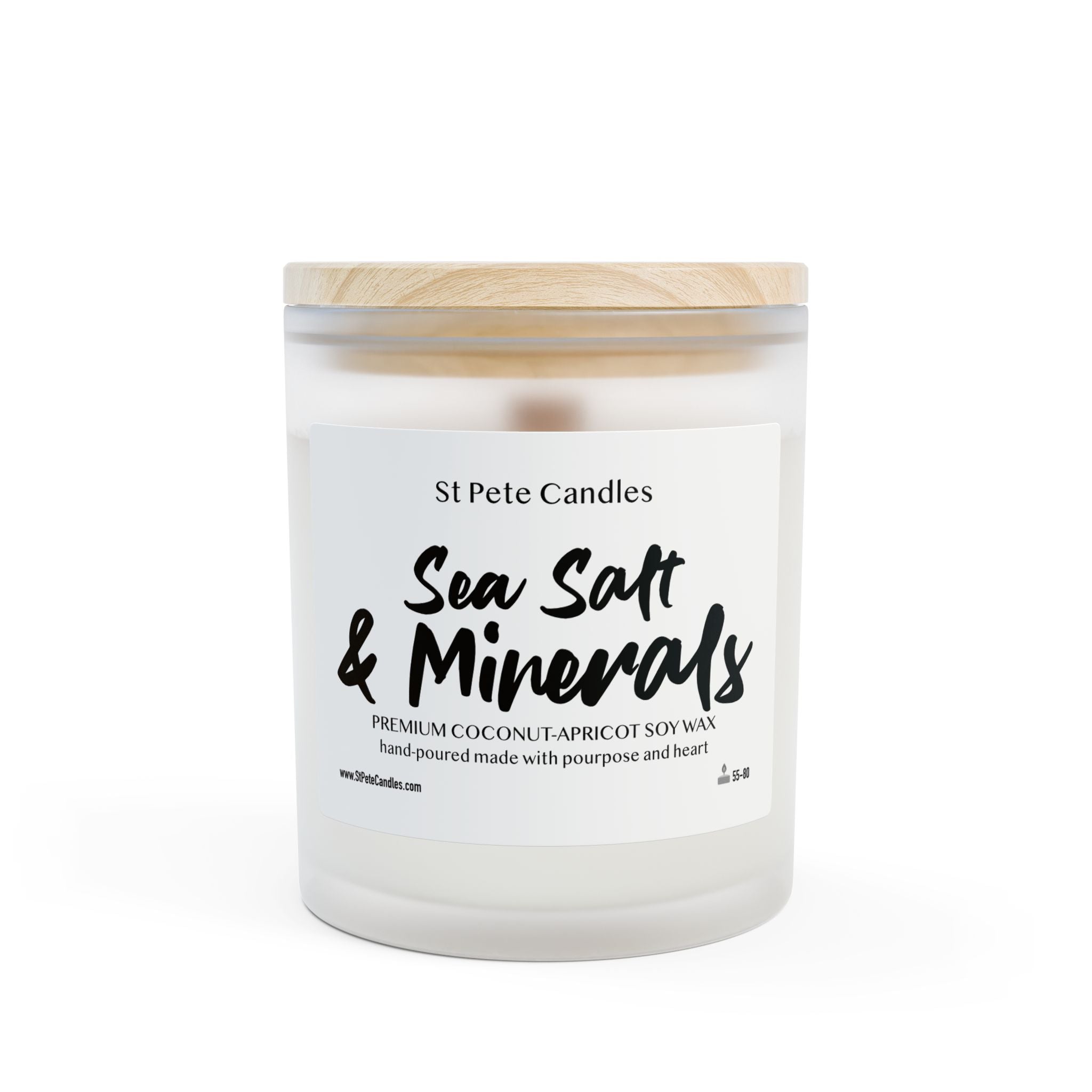 Sea Salt Minerals Coconut Apricot Soy Candle, Hand Poured Clean Burning Wax, Coastal Scented Gift, 11oz
