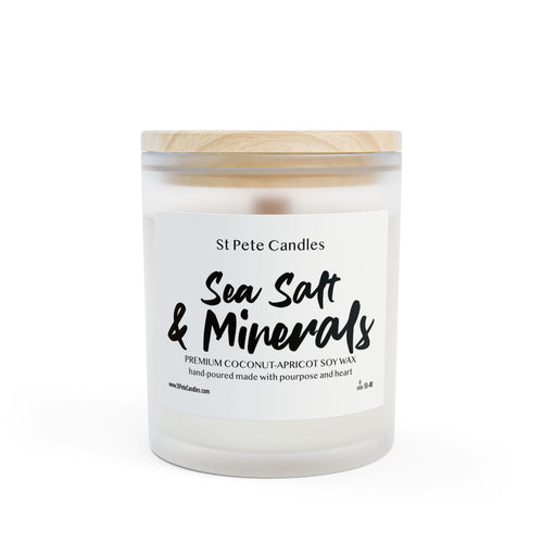 Sea Salt Minerals Coconut Apricot Soy Candle, Hand Poured Clean Burning Wax, Coastal Scented Gift, 11oz