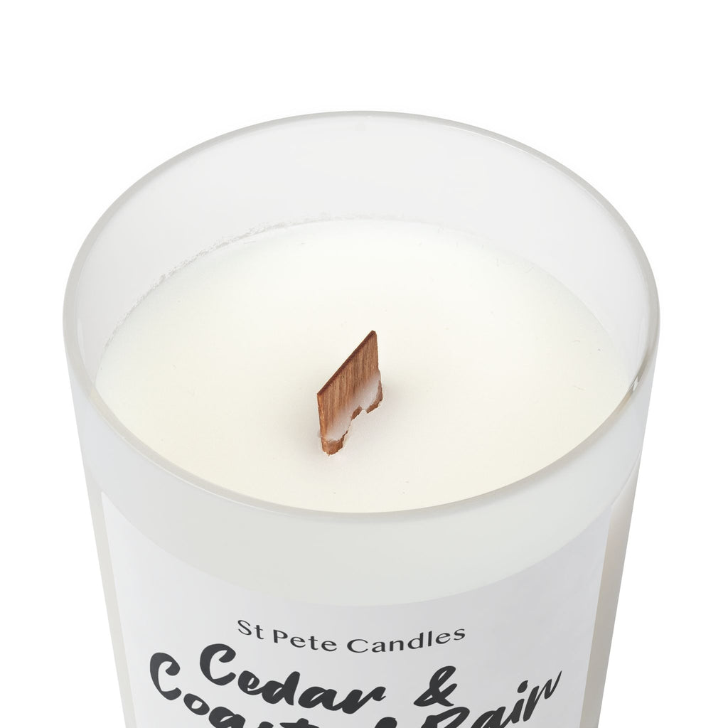 Cedar Coastal Rain Coconut Apricot Soy Candle, Hand Poured Clean Burning Wax, Scented Gift, 11oz