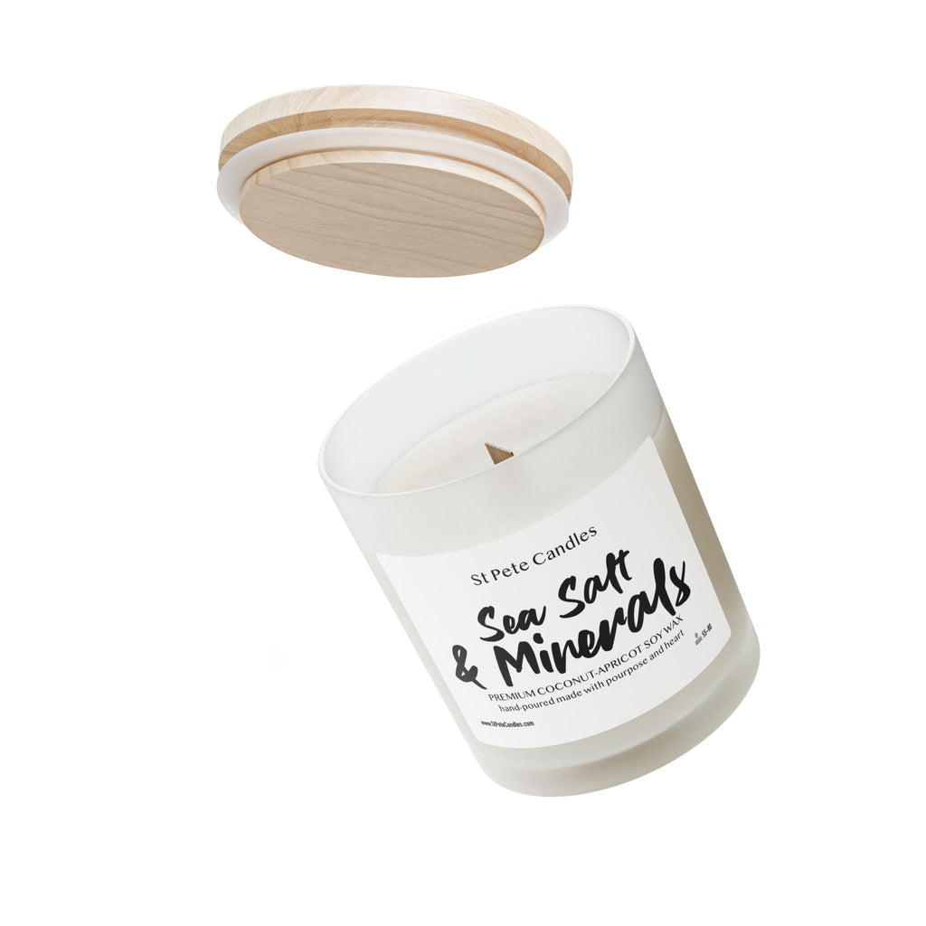 Sea Salt Minerals Coconut Apricot Soy Candle, Hand Poured Clean Burning Wax, Coastal Scented Gift, 11oz