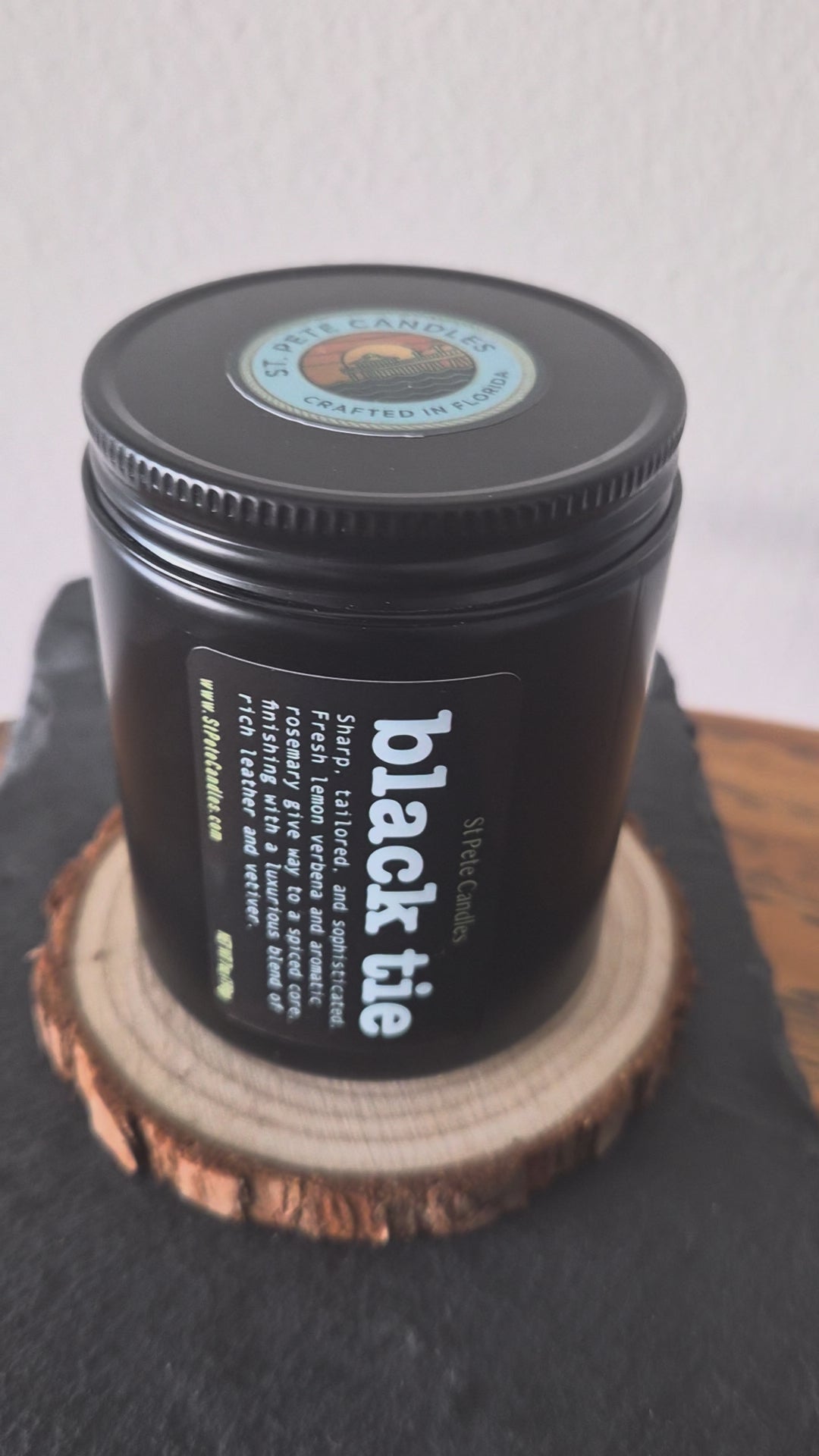 Leather Sandalwood Scented Fragrance, Mens Cologne Soy Wax Candle, Wood Coaster Gift for Him