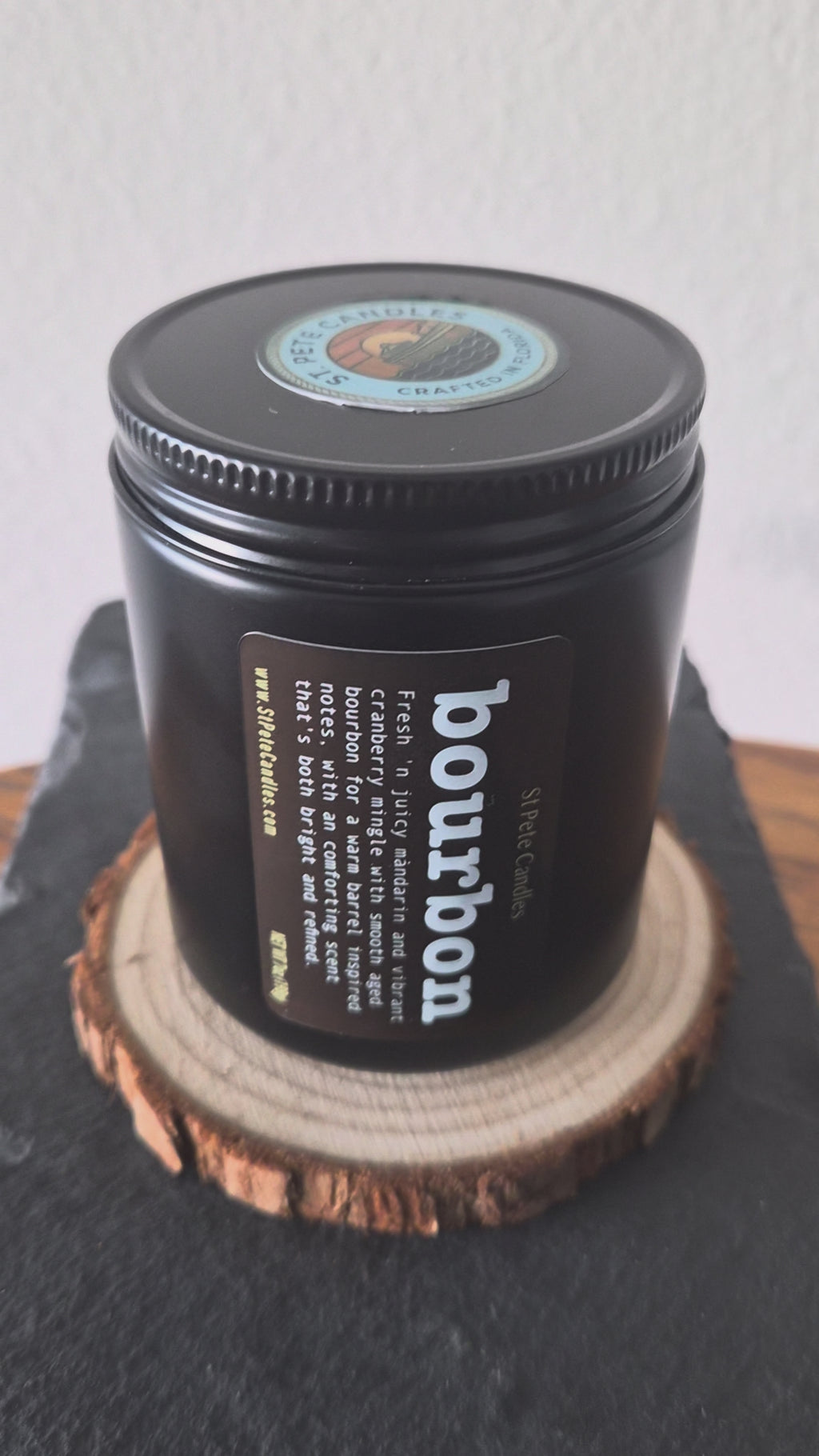 Bourbon Mandarin Scented Fragrance, Mens Cologne Soy Wax Candle, Wood Coaster Gift for Him