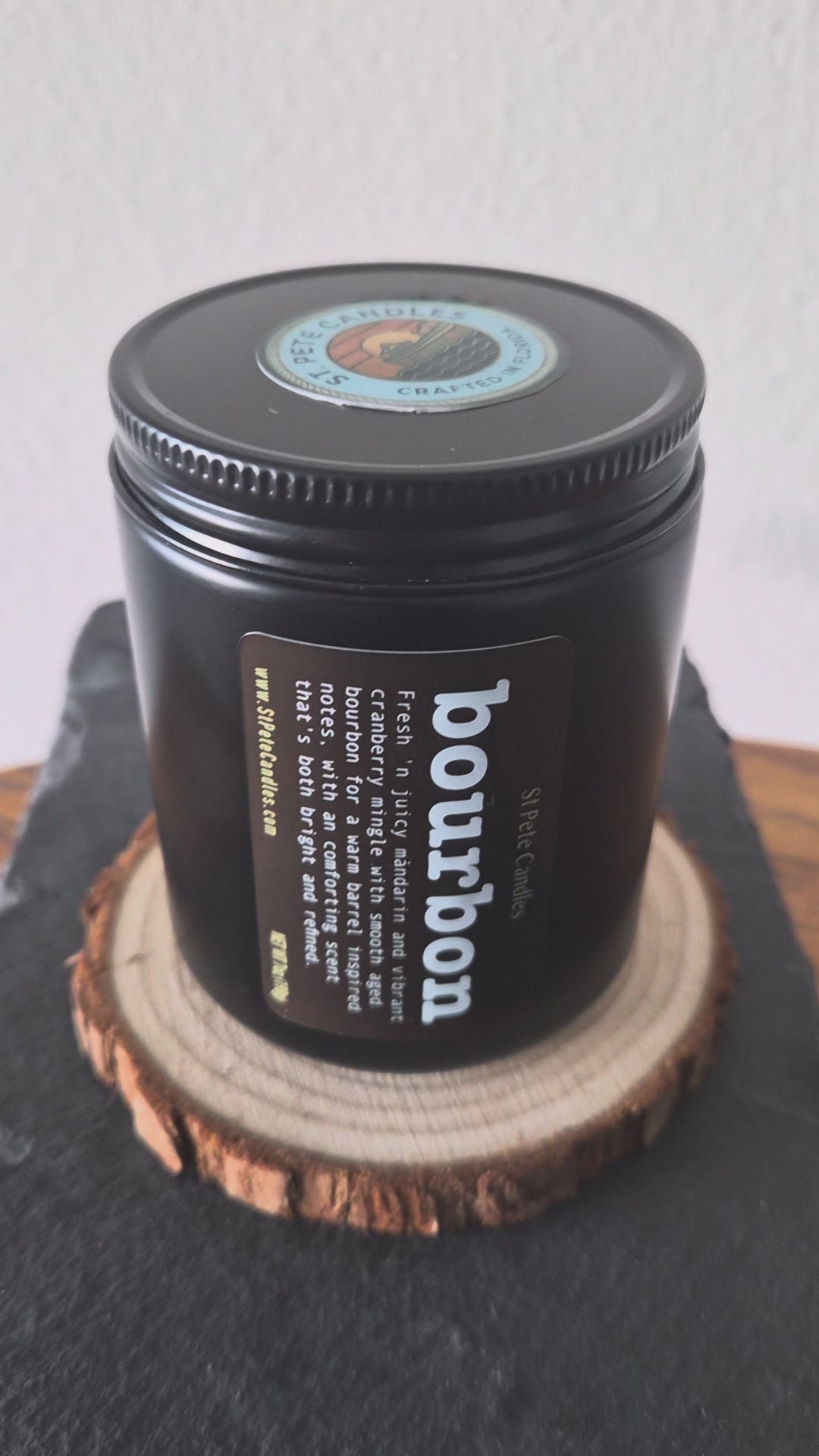 Bourbon Mandarin Scented Fragrance, Mens Cologne Soy Wax Candle, Wood Coaster Gift for Him